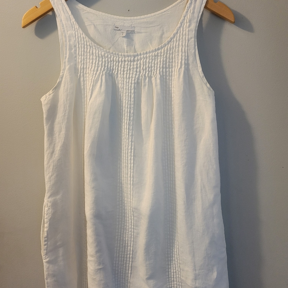 GAP White Sleeveless Pintuck Cotton Shift Dress - Picture 5 of 14